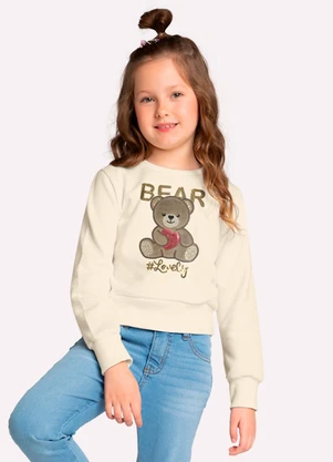 Kyly - Casaco Cropped Infantil Menina Bordado Bege - KYLY