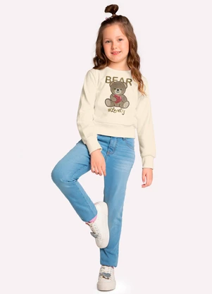 Kyly - Casaco Cropped Infantil Menina Bordado Bege - KYLY