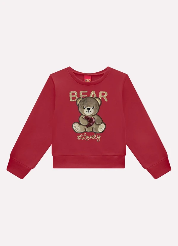 Kyly - Casaco Cropped Infantil Menina Bordado Vermelho