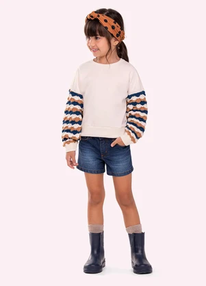 Nanai - Casaco Cropped Infantil Menina em Tricô Branco - NANAI