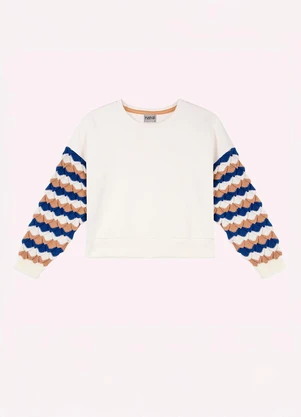 Nanai - Casaco Cropped Infantil Menina em Tricô Branco - NANAI