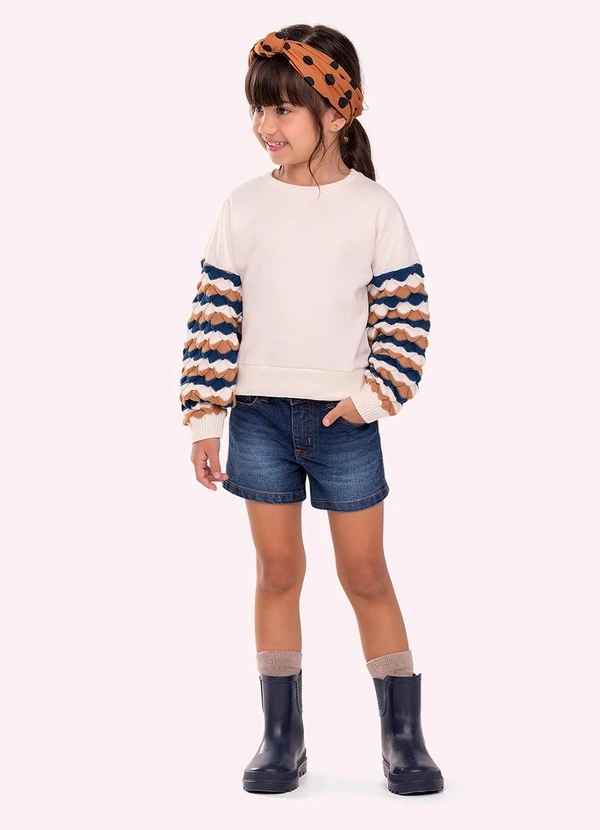 Nanai - Casaco Cropped Infantil Menina em Tricô Branco