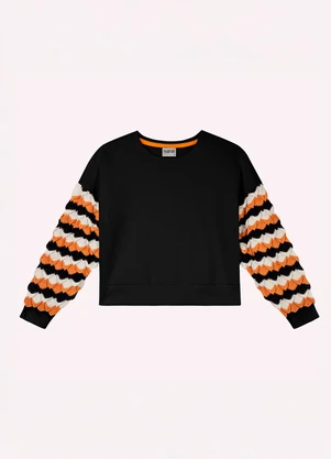 Nanai - Casaco Cropped Infantil Menina em Tricô Preto - NANAI