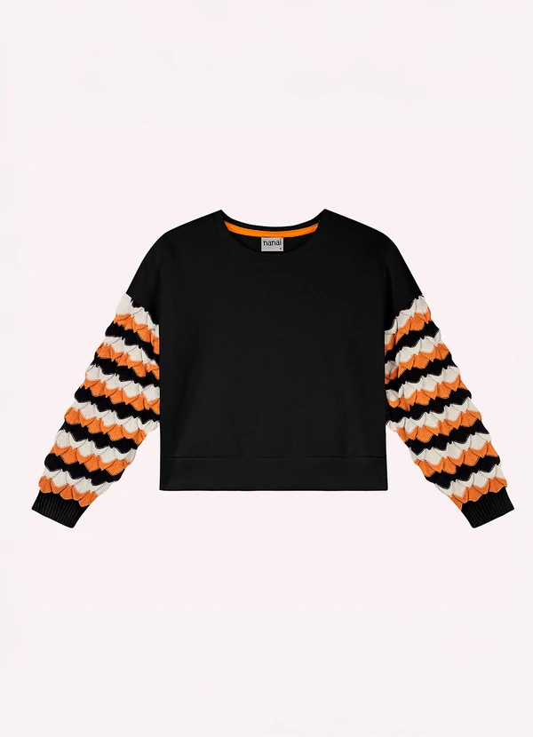 Nanai - Casaco Cropped Infantil Menina em Tricô Preto