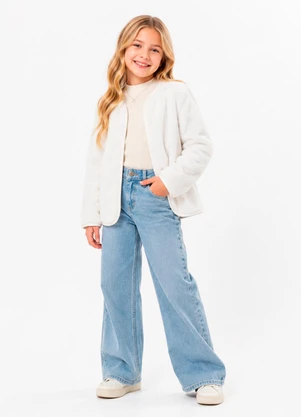 Rosa Azul - Casaco de Pelo Infantil para Meninas Off White - ROSA AZUL