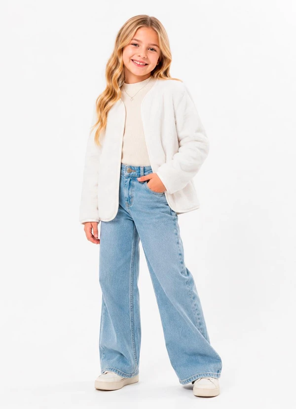 Rosa Azul - Casaco de Pelo Infantil para Meninas Off White