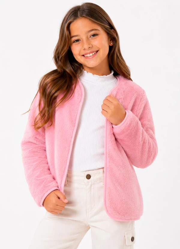 Rosa Azul - Casaco de Pelo Infantil para Meninas Rosa Claro