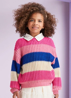 Momi - Casaco de Tricot Listrado Rosa - MOMI