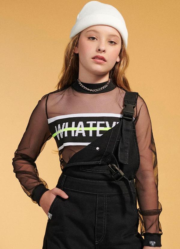 I Am - Casaco de Tule com Estampa Preto