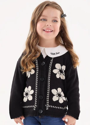 Up Baby - Casaco em Tricô Infantil para Menina Preto - UP BABY