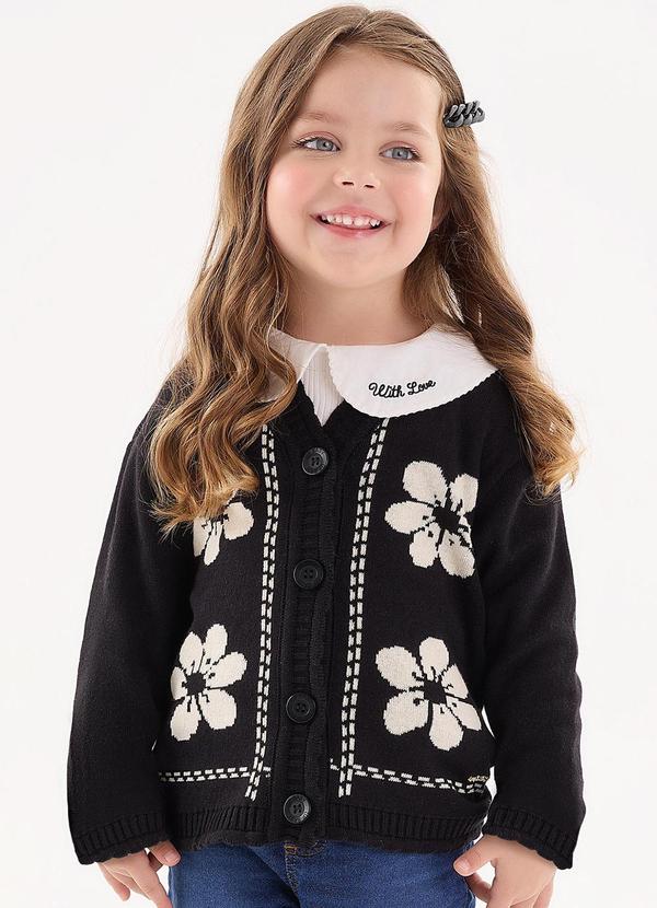 Casaco em Tricô Infantil para Menina Preto - Up Baby