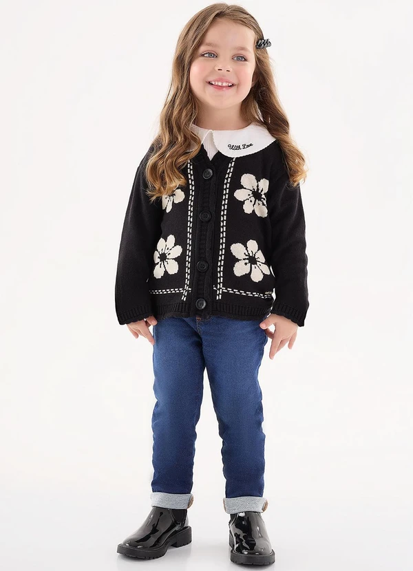 Up Baby - Casaco em Tricô Infantil para Menina Preto 2
