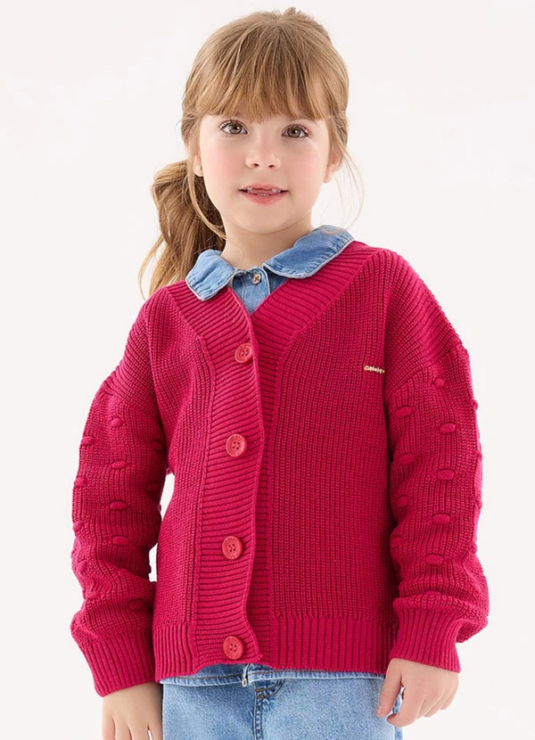 Casaco em Tricô Infantil para Meninas Rosa Up Baby