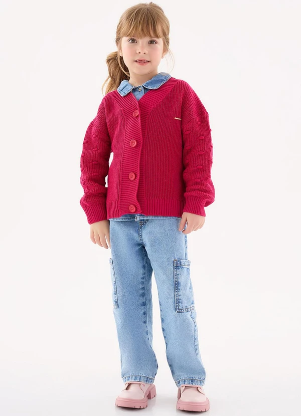 Up Baby - Casaco em Tricô Infantil para Meninas Rosa 2