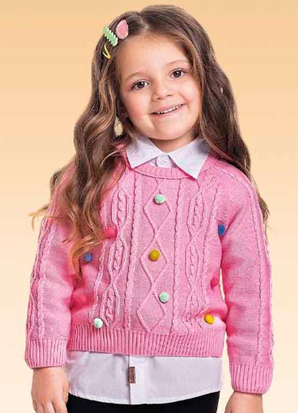 Fakini Kids - Casaco Fechado Tricot  Rosa