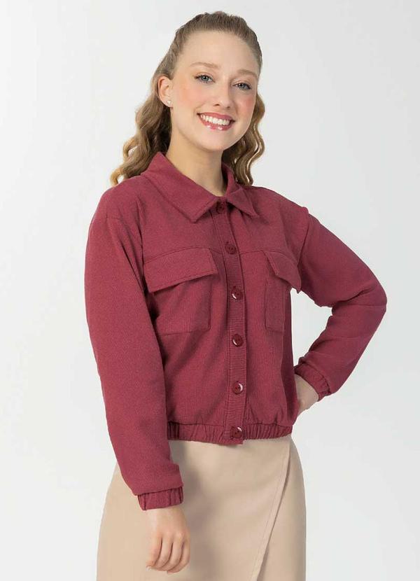 Bjoe - Casaco Feminino Canelado com Botões Rosa