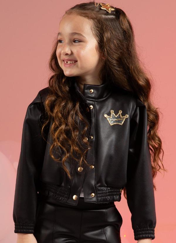 Cativa Kids - Casaco Feminino em Tecido Fashion Preto