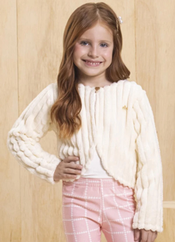 Milli e Nina - Casaco Infantil em Pelo Canelado Off White