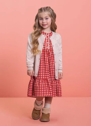 Milli e Nina - Casaco Infantil em Tricô Bege - MILLI E NINA