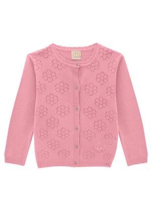 Milli e Nina - Casaco Infantil em Tricô Rosa - MILLI E NINA