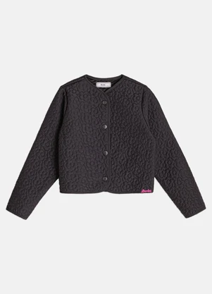 Bimbi - Casaco Infantil Menina de Matelassê Floral Preto - BIMBI