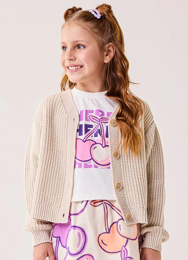 Bimbi - Casaco Infantil Menina de Tricô Off White