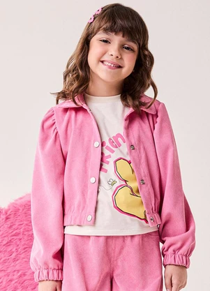 Bimbi - Casaco Infantil Menina de Veludo Cotelê Rosa - BIMBI