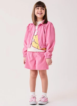 Bimbi - Casaco Infantil Menina de Veludo Cotelê Rosa - BIMBI
