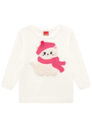 Kyly - Casaco Infantil Menina Gatinha Off White - KYLY