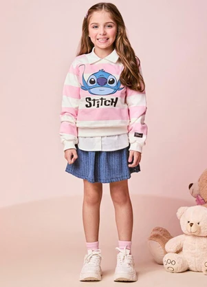 Momi - Casaco Infantil Menina Listrado do Stitch - MOMI