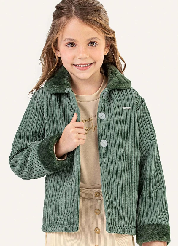 Colorittá - Casaco Infantil Menina Pelúcia Canelada Verde 2