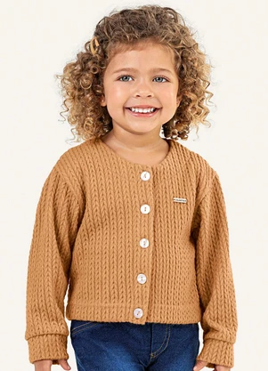 Colorittá - Casaco Infantil Menina Tricô com Botões Laranja - COLORITTÁ