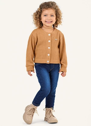 Colorittá - Casaco Infantil Menina Tricô com Botões Laranja - COLORITTÁ