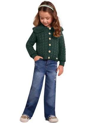 Milon - Casaco Infantil Menina Tricot Verde - MILON