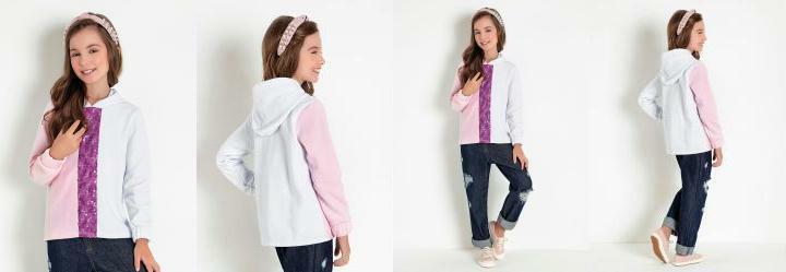 Casaco Infantil Rosa Neon com Capuz e Recortes