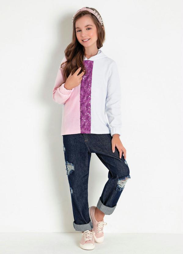 Outlet - Casaco Infantil Rosa Neon com Capuz e Recortes 3