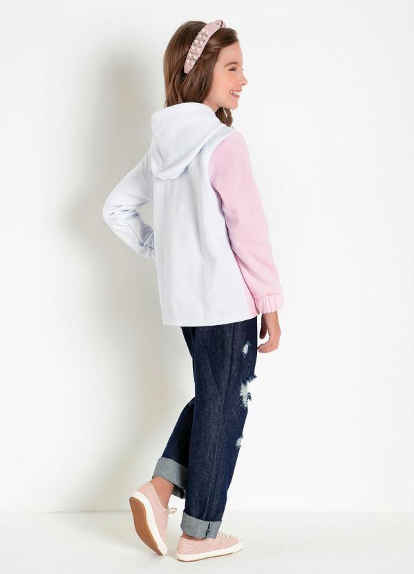 Outlet - Casaco Infantil Rosa Neon com Capuz e Recortes 4