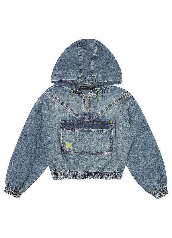 Authoria - Casaco Jeans Feminino Barra com Elástico Azul