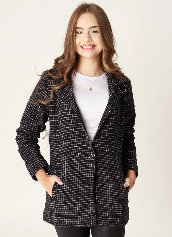 Sun Place - Casaco Lã Xadrez Preto e Areia Preto