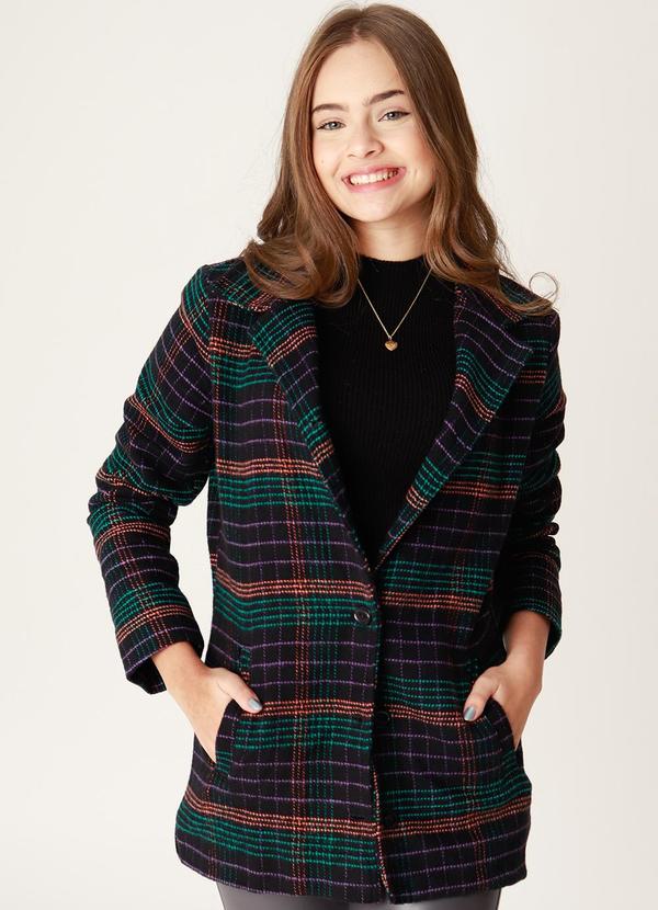 Sun Place - Casaco Lã Xadrez Preto
