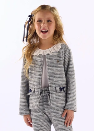 Up Baby - Casaco Menina Malha Tweed Azul - UP BABY