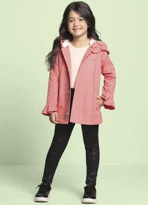 Milli e Nina - Casaco Parka Menina Sarja com Elastano Rosa - MILLI E NINA
