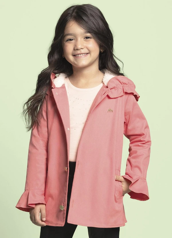 Milli e Nina - Casaco Parka Menina Sarja com Elastano Rosa