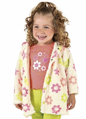Marisol - Casaco Pelúcia Floral Infantil Bege - MARISOL