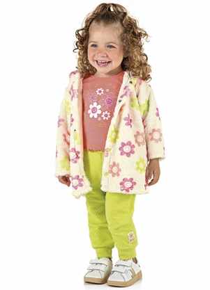 Marisol - Casaco Pelúcia Floral Infantil Bege - MARISOL