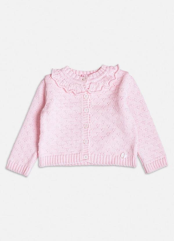 Momi - Casaco Rosa de Tricô com Gola de Babado Rosa