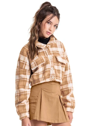 Gloss - Casaco Xadrez em Plush Juvenil Bege - GLOSS