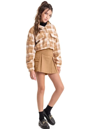 Gloss - Casaco Xadrez em Plush Juvenil Bege - GLOSS