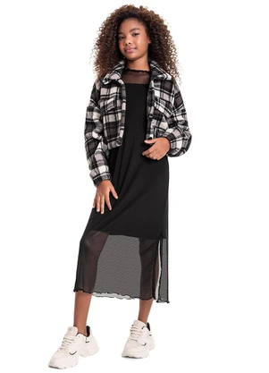 Gloss - Casaco Xadrez em Plush Juvenil Preto - GLOSS