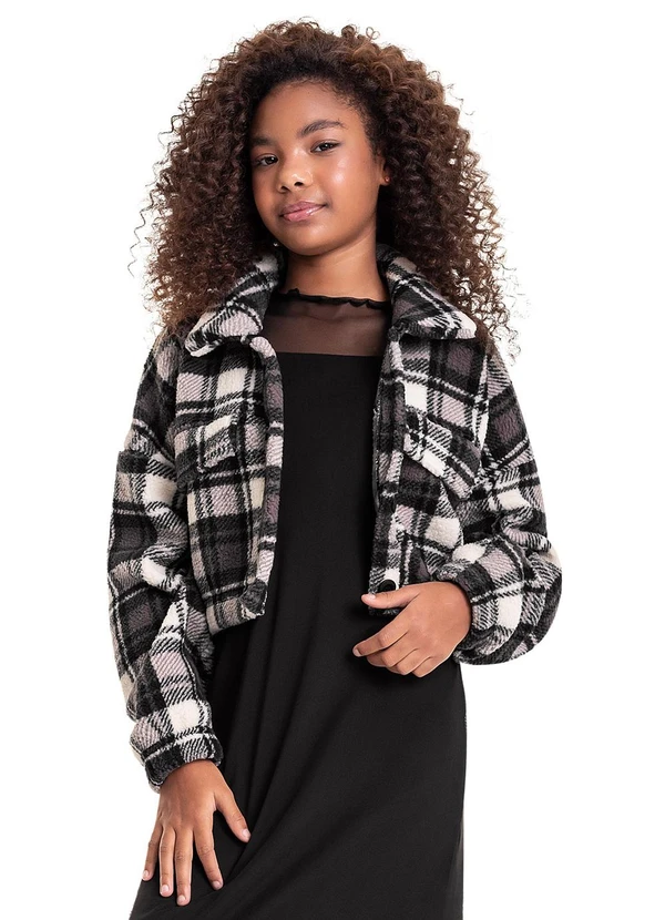 Gloss Casaco Xadrez em Plush Juvenil Preto